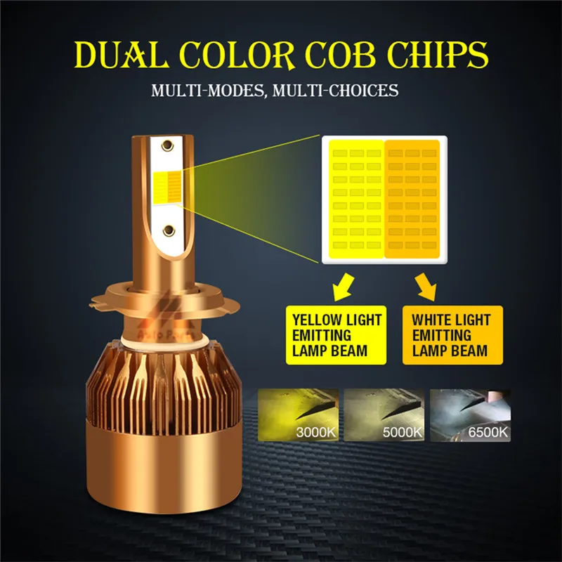 Xenplus налобный фонарь H4 LED H7 Лампа 3000K 5000K 6500K H11 HB3 HB4/9006 H1 H3 H10 Трехцветная