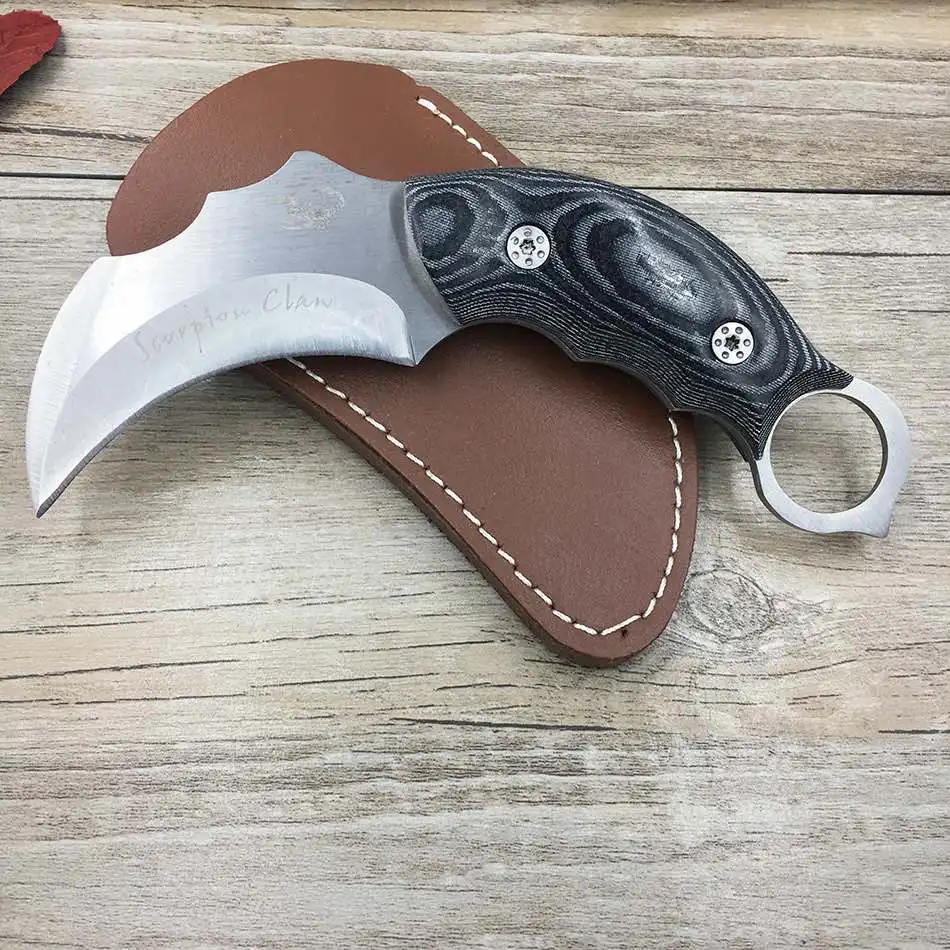 Открытый нож Karambit охотничьи ножи кемпинг инструмент выживания тактический нож из нержавеющей стали коготь скорпиона нож с оболочкой - Цвет: black  and leather