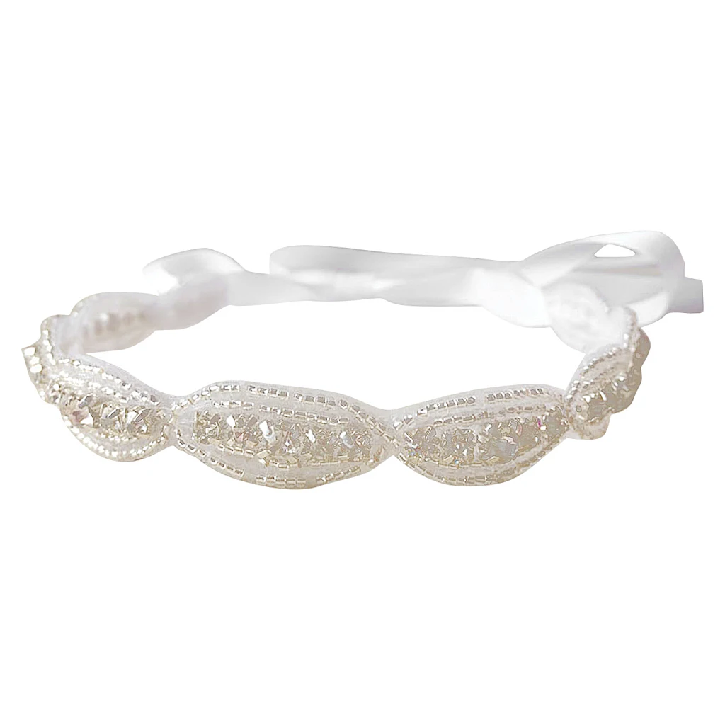 Baby Girls Kids Ribbon Tie Hair Band Children Rhinestone Headband Headwear for Wedding Party Stage Show Fashion Acce