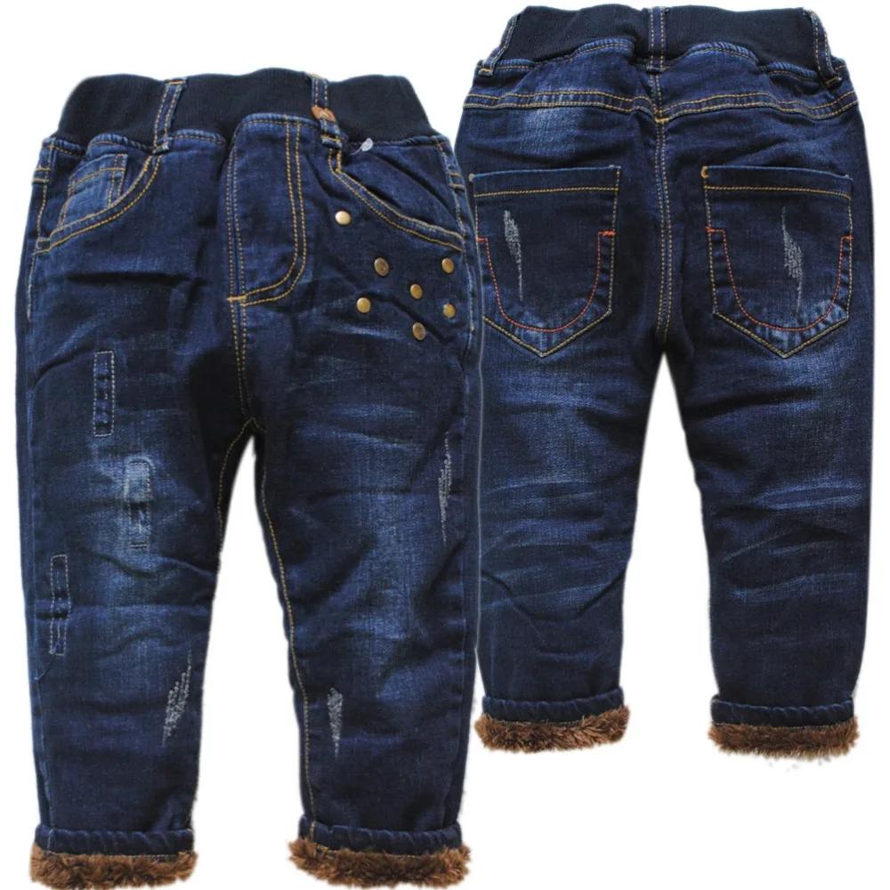  4076 very warm baby jeans baby boys jeans Double-deck Thick fleece and denim baby winter pants navy