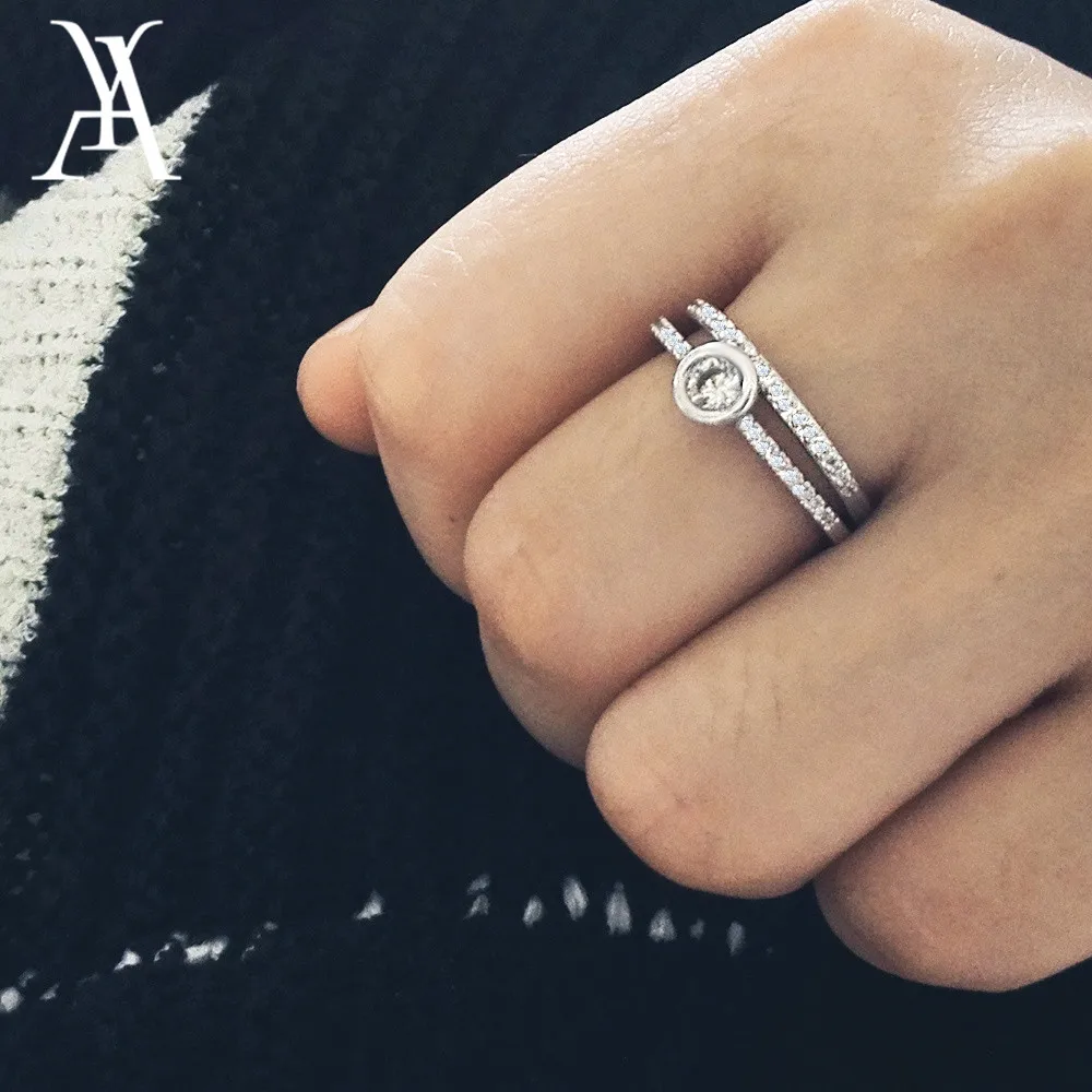 

AY 2pcs/set Fashion Cubic Zirconia Ring for Women Fancy Silver Color Micro Paved Crystal Finger Anillo Lady Wedding Jewelry