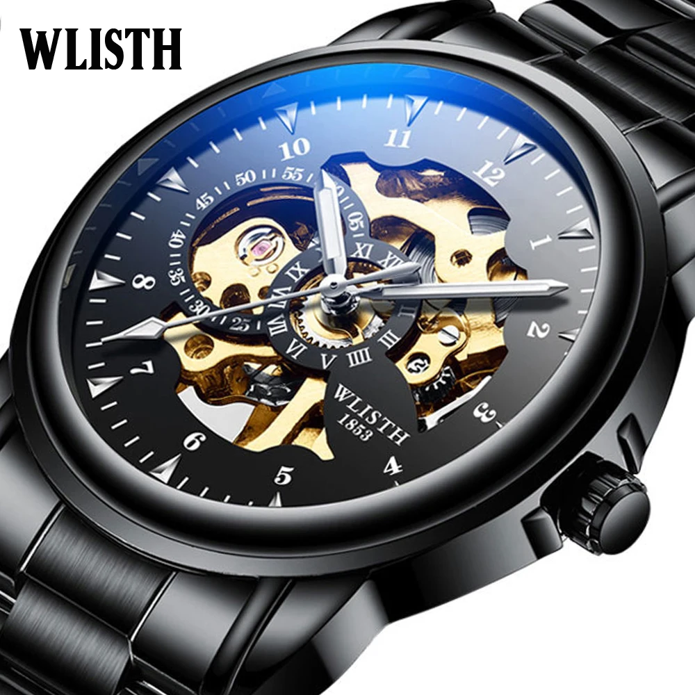

Relogio 2018 Automatic Mechanical Watches Men Business Fashion 3D Engraving Stainless Steel Mens Luxury Skeleton Military Clock
