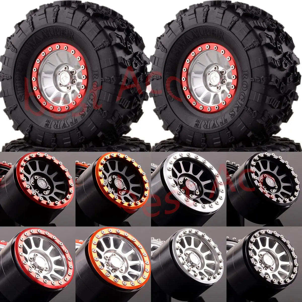 

2022-3022 4P Aluminum 2.2" Beadlock Wheels & Tires For Crawler Axial Traxxas HPI 1:10 RC Car