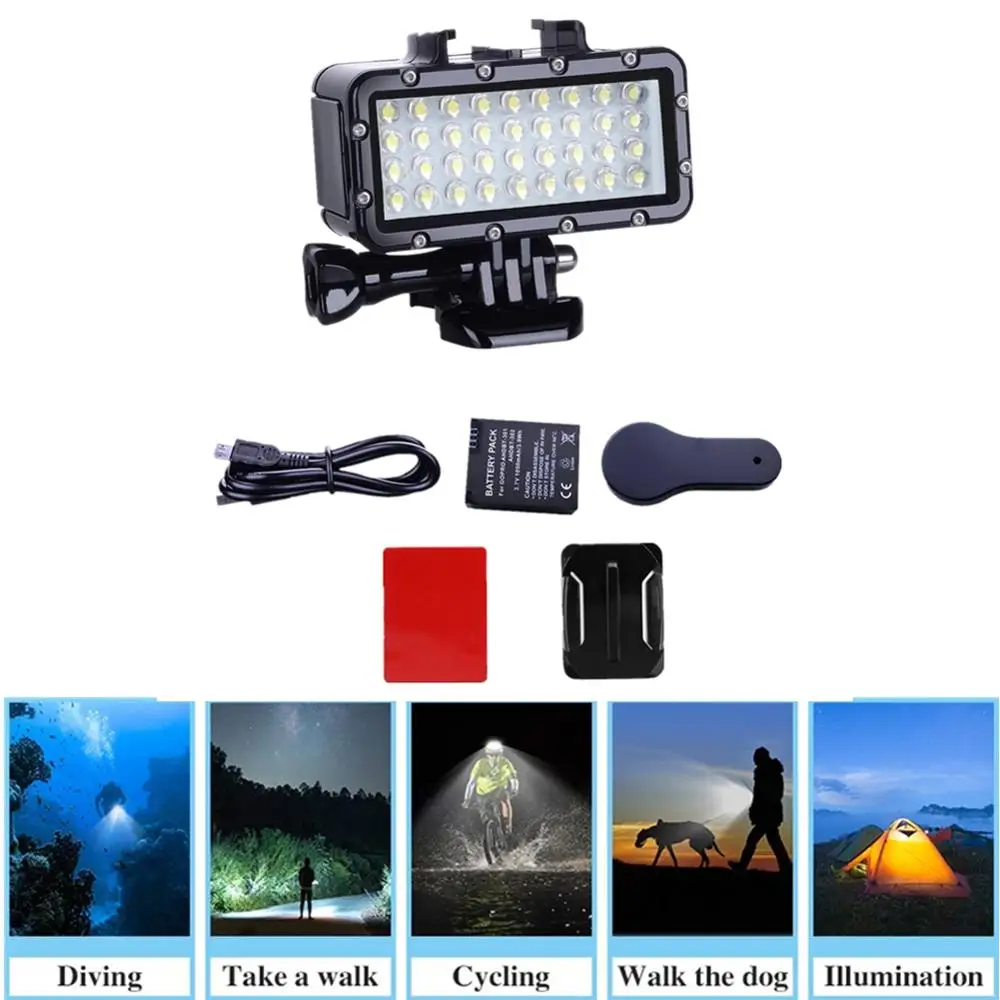 

Suptig Waterproof Diving LED Video Light Fill Night Light with Curved Adhesive Mount for Gopro Hero 7 6 5 4 session 3+ 3 Camera