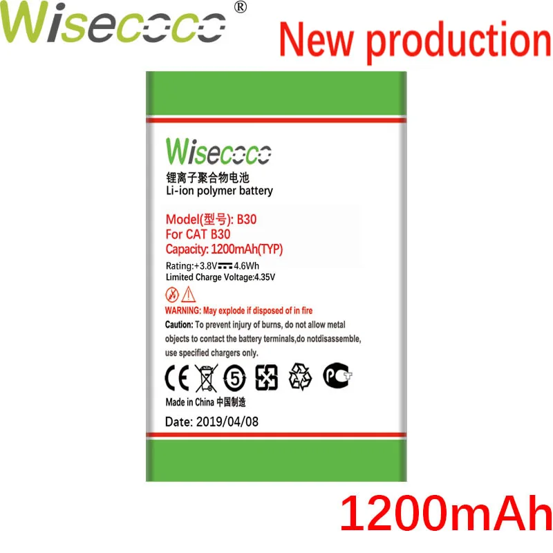 

Wisecoco 1200mAh NEW Battery For CAT b30 b 30 Phone high quality battery+Tracking Number