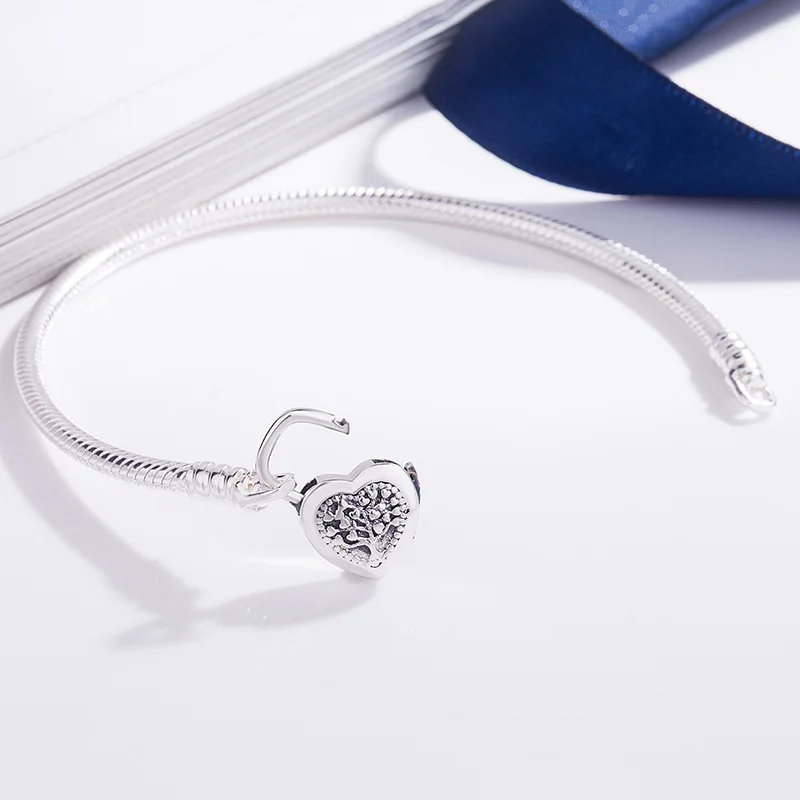 

925 Sterling Silver Moments Tree Of Life Heart Padlock Clasp Pandora Bracelet Bangle Fit Bead Charm Diy Europe Jewelry