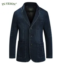 IN-YESON, Джинсовый блейзер для отдыха, Masculino, приталенный, весна-осень, джинсовый костюм, куртка, модный дизайн, Blaser, мужской костюм, Homme Terno