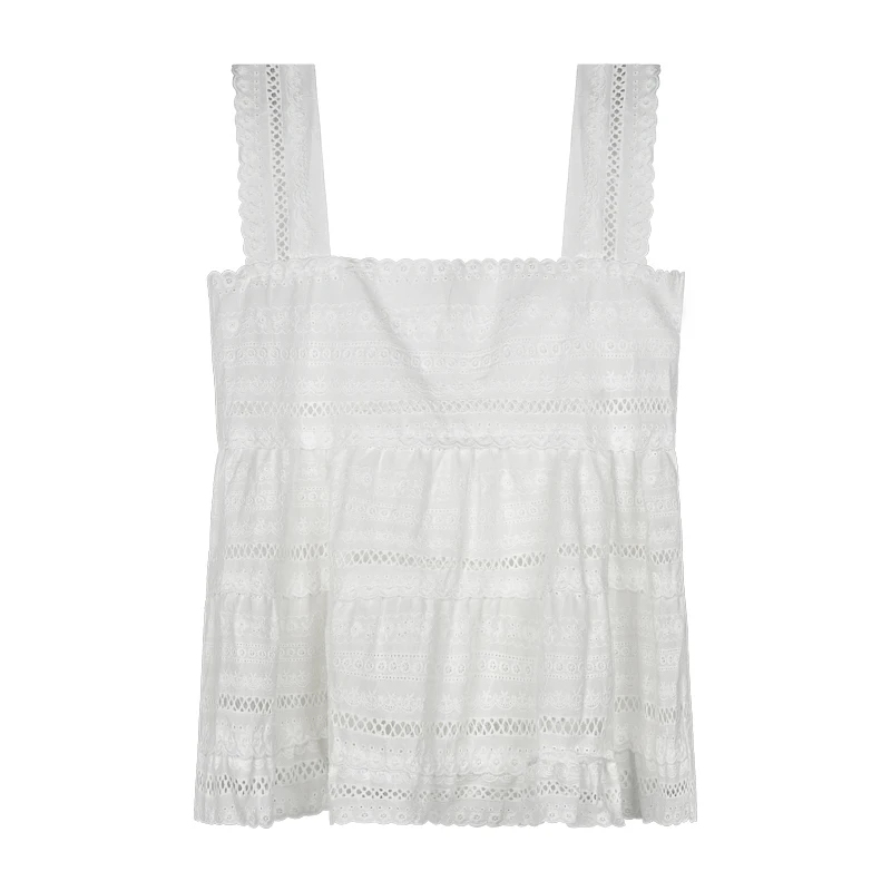 

PERHAPS U white lace square neck sleeveless sarafan tank backless tops sexy women female solid B0130