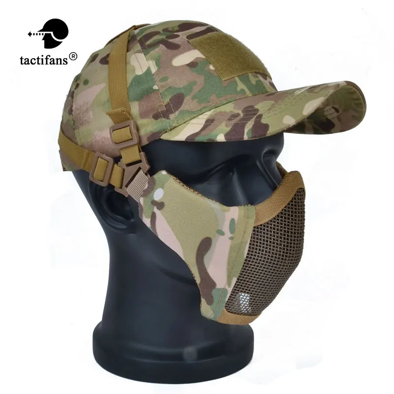 

Tactifan Hot Airsoft Mask Half Lower Face Metal Steel Net Mesh Mask With Cap for Airsoft Adjustable Elastic Belt Starp Half Mask
