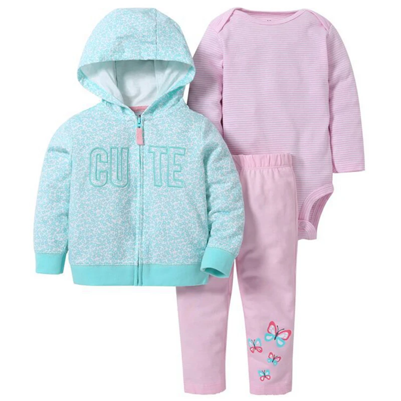 Комплекты одежды для маленьких мальчиков и девочек Bebes, хлопковое пальто с капюшоном+ брюки+ топы, костюм комплект одежды из 3 предметов для новорожденных