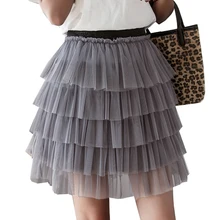 Кружевные юбки для женщин летние Jupe женские юбки Mujer Moda с высокой талией, повседневная Милая уличная Женская мини-юбка из тюля с рюшами