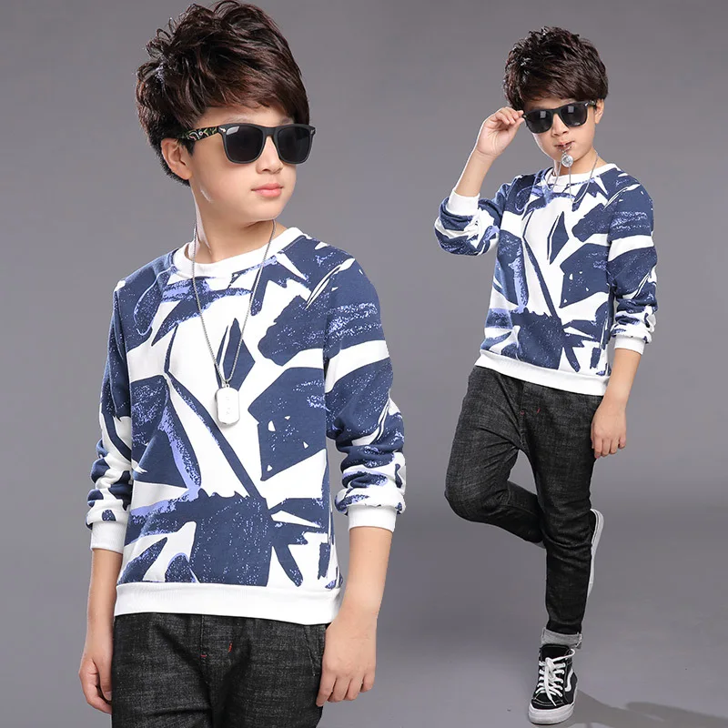 Fashion Printed Teenage Boys Cotton T Shirts For Boys Long Sleeve Tops