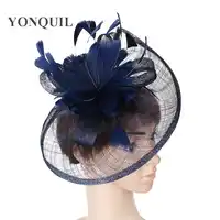 NEW NAVY BLUE HOT Sinamay Fascinators หมวก feather สำหรับงานแต่งงาน Kentucky Derby Ascot Races เมลเบิร์นถ้วยโบสถ์จัดส่งฟรี