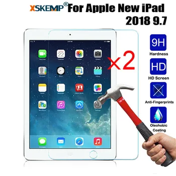 

XSKEMP 2Pcs/Lot Shockproof Screen Film Protector For Apple New iPad 2018 9.7 Ultra-thin Clear Tablet Protective Tempered Glass