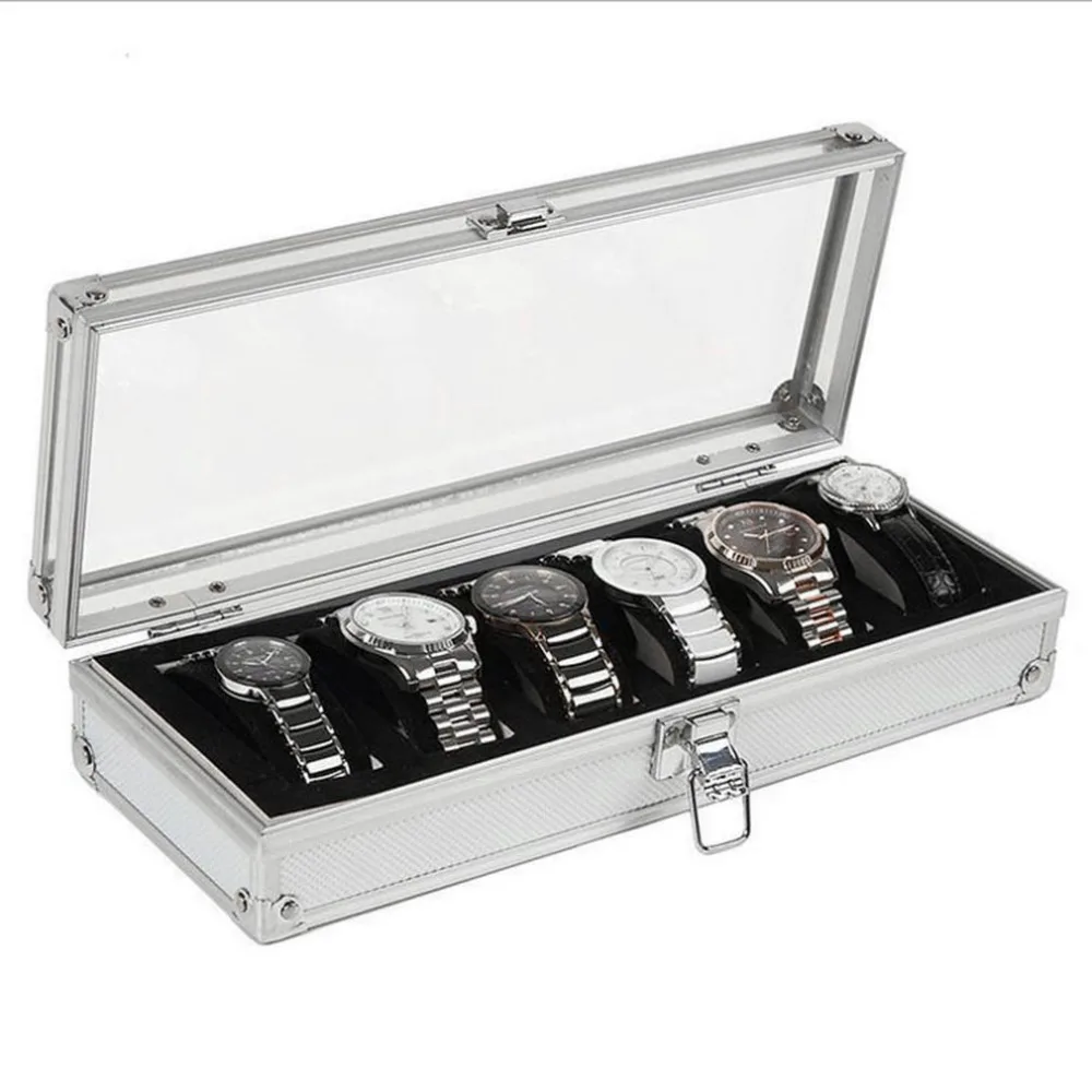 

2017 NEW 6 Grid Insert Slots Jewelry Watches Display Storage Box Case Aluminium Watch Box Jewelry Decoration