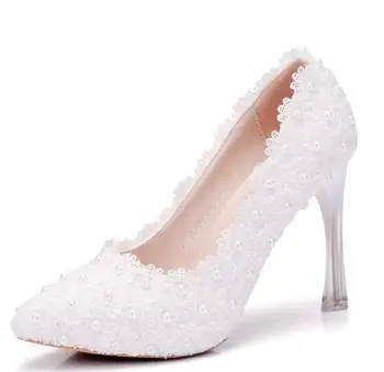 

Woman's wedding shoes 2019 new coming! Slip on white color round toes platforms bridal white lace wedding shoes