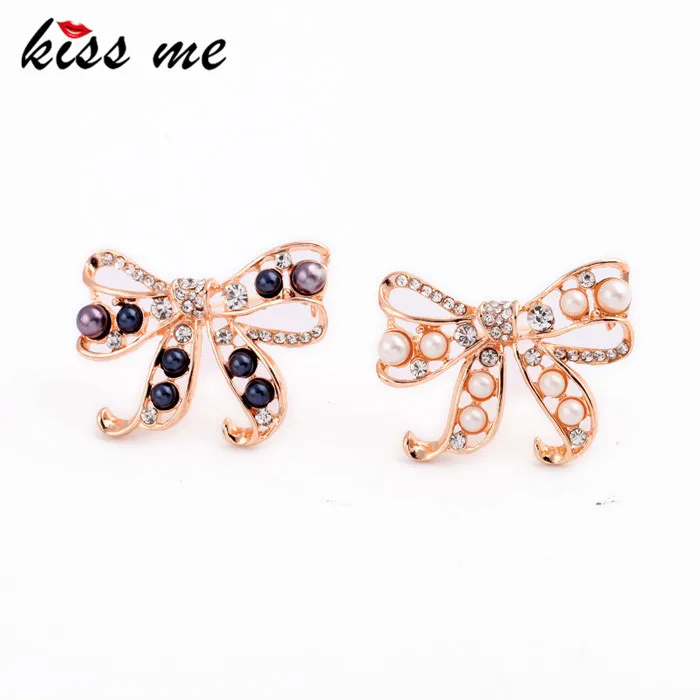 

Elegant Sparkly Crystal Simulated Pearls Bowknot Women Brooch Fashion Rose Gold Color Pins Jewelry Factory Wholesale