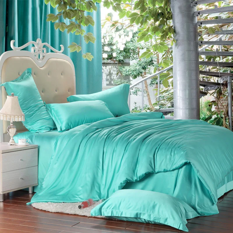 luxury solid turquoise blue green silk bedding set king size queen duvet cover bed sheets sheet bedspread quilt linen in bedding sets from home garden on - Turquoise Bedding luxury solid turquoise blue green silk bedding set king size queen duvet cover bed sheets sheet bedspread quilt linen in bedding sets from home garden on - Turquoise Bedding