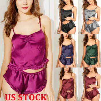 

Ladies Women Satin Lace Sleepwear Babydoll Nightdress Pajamas Suit Sets
