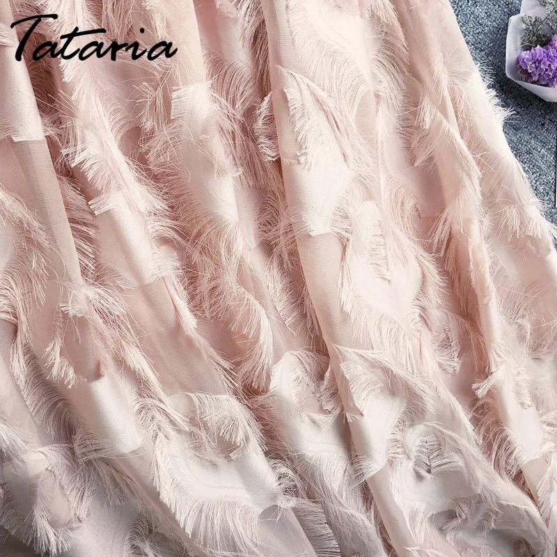 Tataria, шифоновая юбка с перьями и кисточками для женщин, шифоновая юбка с высокой талией, трапециевидная белая миди элегантная тонкая женская юбка, женские юбки s