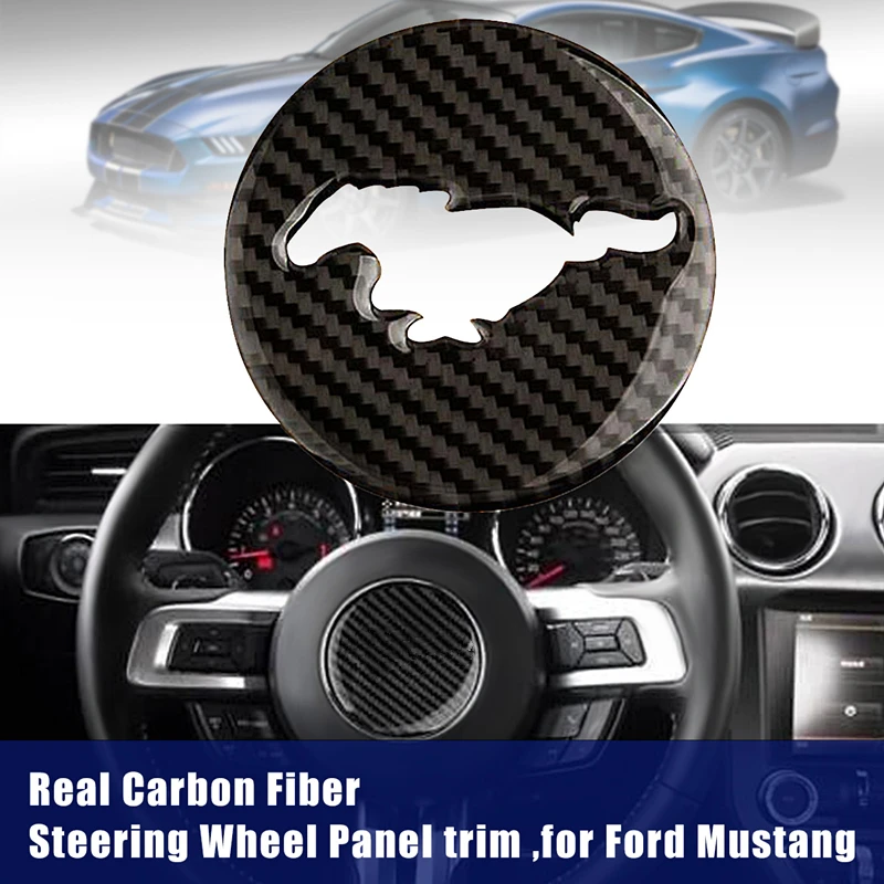 

Car Steering Wheel Cover Trim Inner Decor Decal Emblem Badge Sticker Decal Cover Carbon Fiber for Ford for Mustang 2015-2017