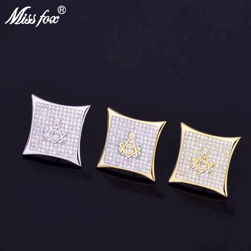 

HOT!!! Hiphop Religious Symbol Men's Stud Earrings Luxury Brand 24k Gold Plated Personalized Piercing Studs Earrings