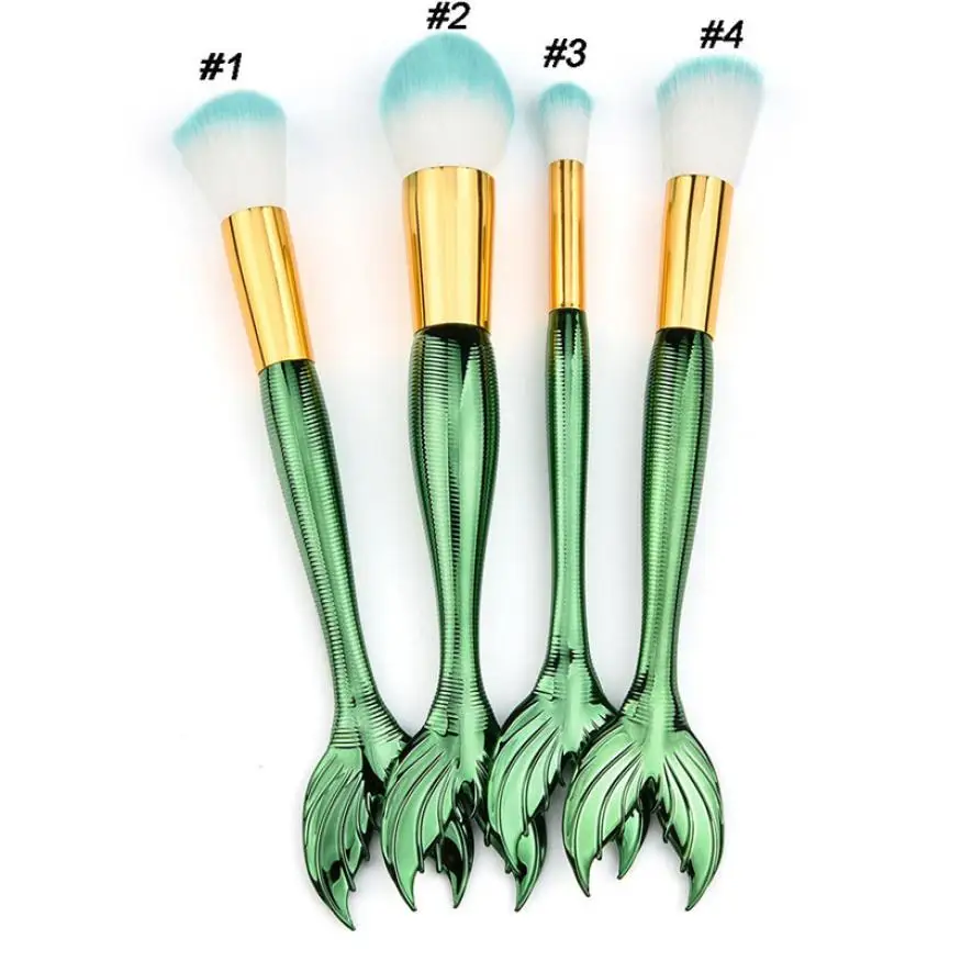 4 Pcs green Foundation makeup brush Nylon Fiber Eyebrow Eyeliner Blush