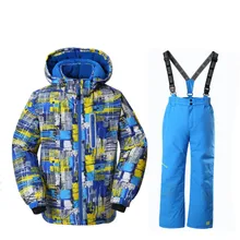 30 градусов лыжный костюм для мальчиков, детский Сноуборд костюм Лыжная куртка и штаны на открытом воздухе Пеший Туризм зимние Термальность(жилет и штаны
