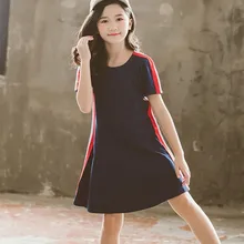 Яркие полосатые летние платья в стиле пэчворк для девочек-подростков; элегантные вечерние платья трапециевидной формы с короткими рукавами; одежда для детей; Новинка года