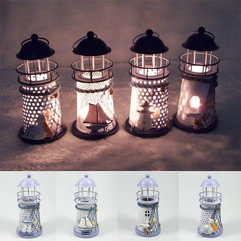 Fashion Lighthouse Iron Model Candle Holder Nautical Beach Ship Boat Design Candles Holder Home Garden Decors