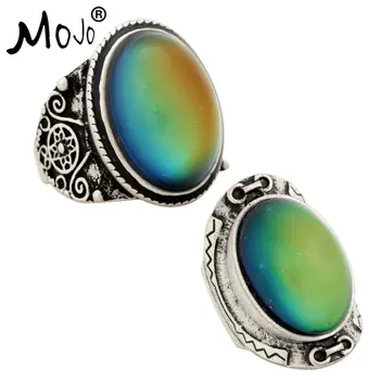 

2PCS Antique Silver Plated Color Changing Mood Rings Changing Color Temperature Emotion Feeling Rings Set For Women/Men 004-033