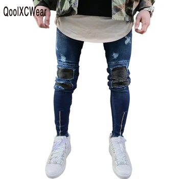 

QoolXCWear Famous Brand Designer Slim Fit Ripped Jeans Men Mens Distressed Denim Joggers Knee Holes Washed Destroyed Jeans