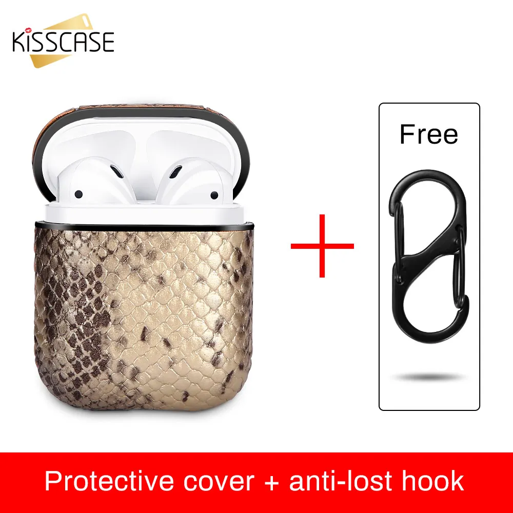Kisscase Модный чехол для наушников из змеиной кожи AirPods защитный Air Pod Bluetooth наушники