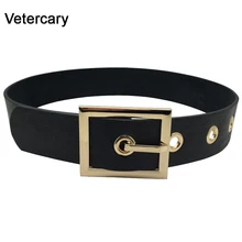 Newest women wide leather belts fashion full black leather belt alloy big gold metal pin buckle strap belts for dress coat jeans