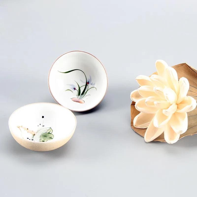 4 шт./лот 70 мл Цзиндэчжэнь Лотос ручной работы Орхидея керамика Чай чашка чайный набор кунг-фу грубая керамика Пуэр Чайная посуда 4 цвета