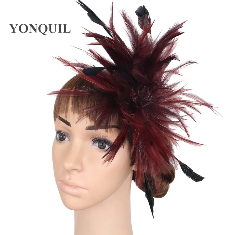 Высококачественные винтажные черные перьевые чародейные шляпы, очень красивые свадебные аксессуары для волос, дамские Коктейльные шляпы Дерби Кентукки FS04