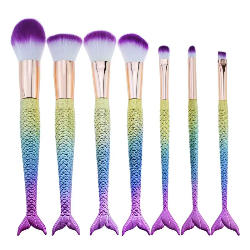 7Pcs Mermaid Makeup Brush Set Fish Tail Foundation Powder Eyeshadow Make up Brushes Contour Blending Cosmetic Brushes maquiagem - Handle Color: B
