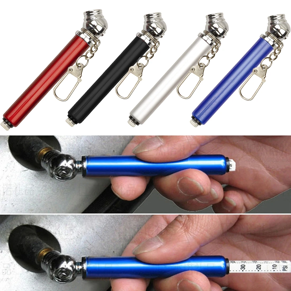 

Portable Tire Air Pressure Test Gauge Pen Vehicle Car Motorcycle Tyre Test Meter Pen Silvery 5-50 PSI Diagnostic Tool