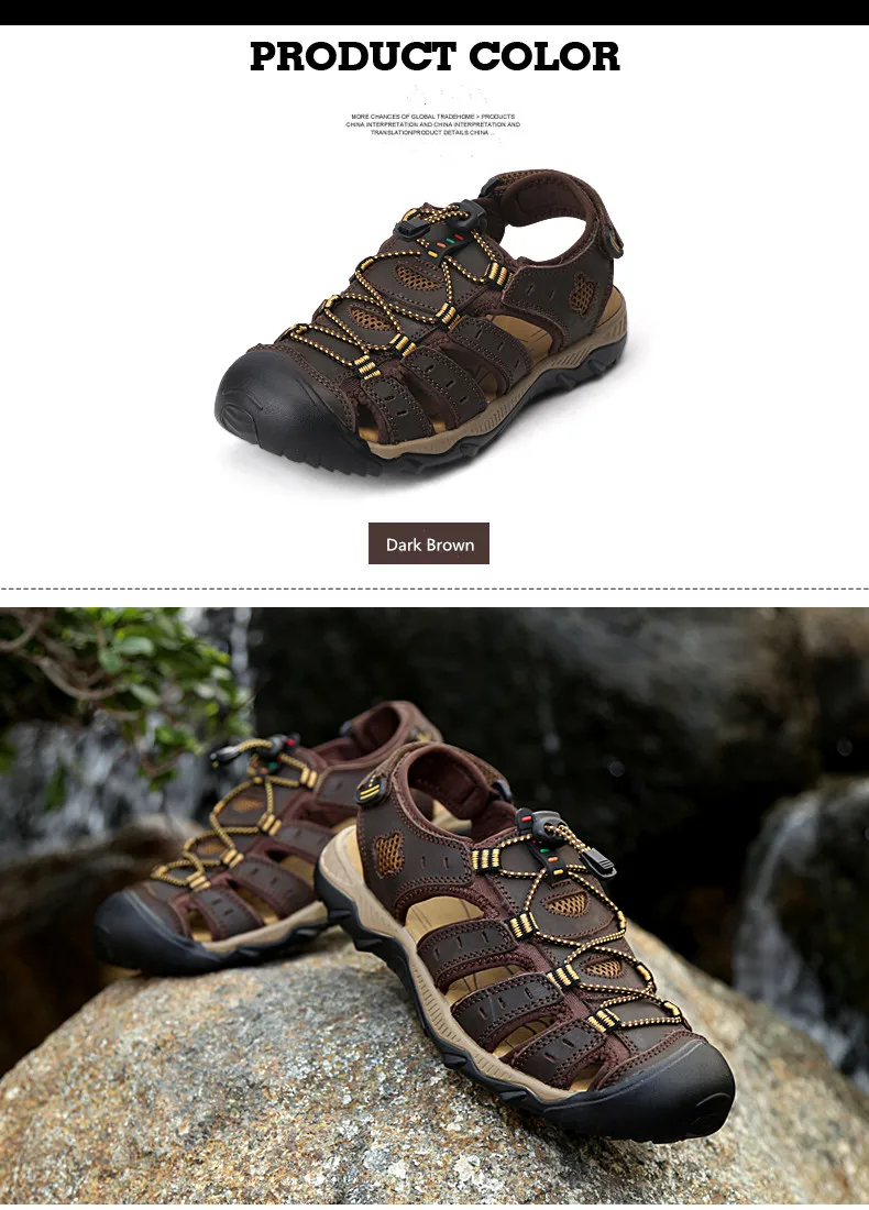 Clorts Men Sandals Comfortable Leather Sport Sneakers Lightweight Outdoor Hiking Sandals Breathable Summer Beach Sandals for Men (9)