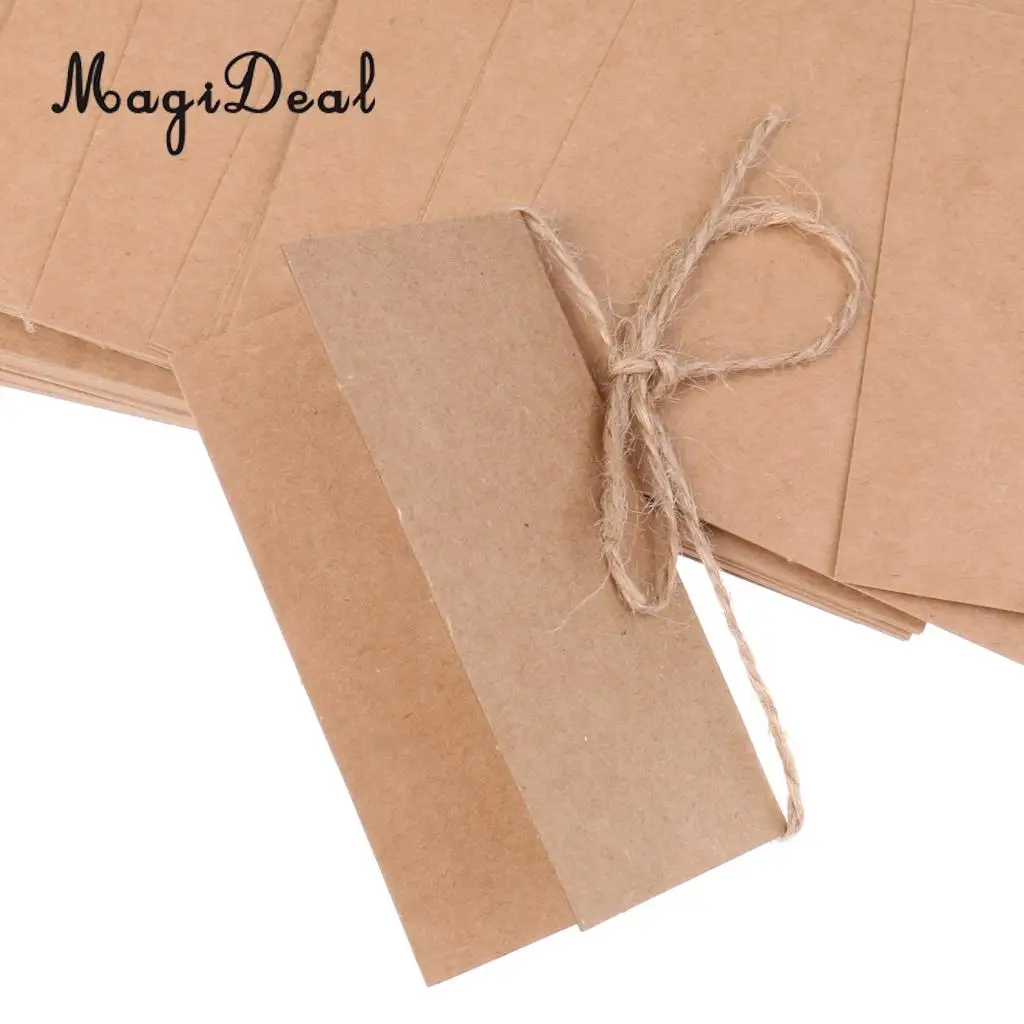 MagiDeal Delicate 50x Kraft Paper Blank Place Name Card Rustic Wedding Table Card Twine Bow