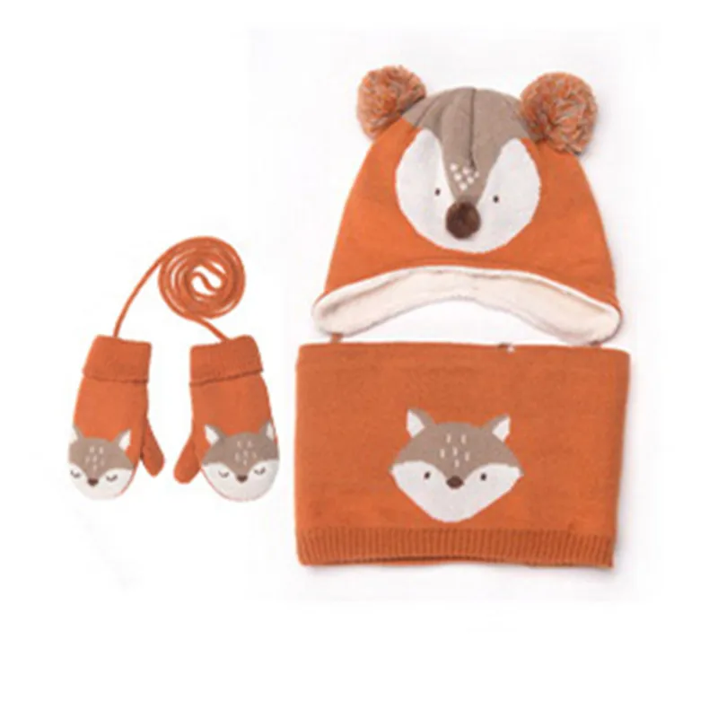 3pcs/Set Baby Kids Winter Cotton Hat Scarf Set Winter Knit Cap Children Warm Scarf For Boys Suit Beanies Hats Scarf For Girl Boy - Цвет: orange glove set