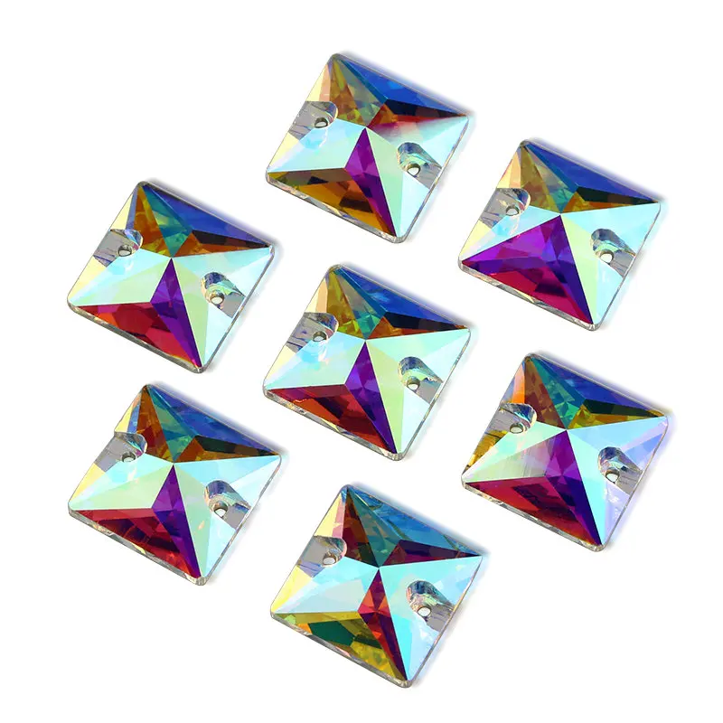  QIAO AAAAA Quality All Sizes Square Sew On Rhinestones Crystal AB Flatback Glass Sewing Crystal Bea - 32854243650