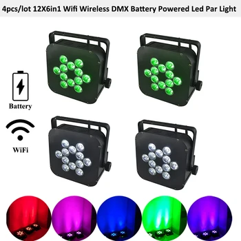 

4pcs Wifi App Wireless 12x15w RGBWA UV 6in1 Battery Led Par Light Flat Par Can Light Remote Control DJ Stage Lighting