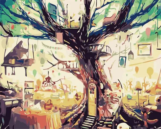 

DRAWJOY Abstract Tree Landscape Framed Pictures DIY Painting By Numbers Acrylic Painting On Canvas Wall Art For Home Decor 40x50