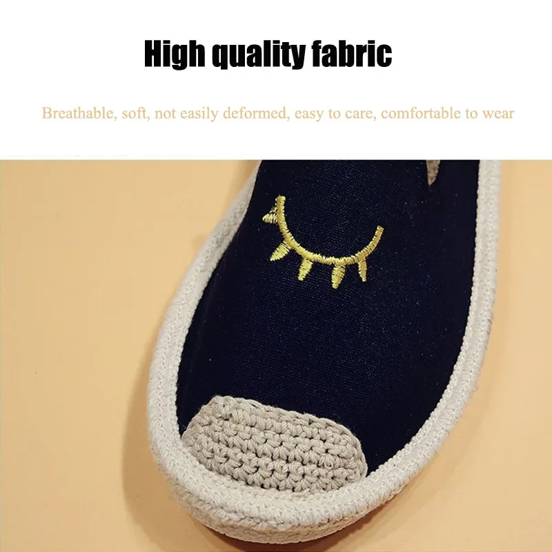 summer ladies flat shoes embroidered eye pattern women's espadrilles rubber soles with linen toe casual fashion loafers