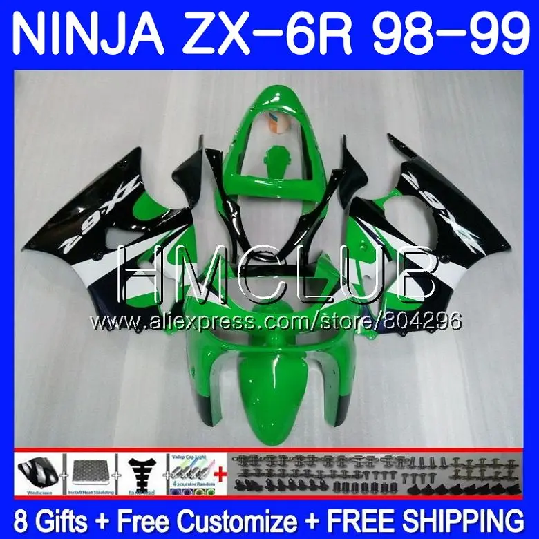 

Body For KAWASAKI NINJA ZX-636 ZX600 ZX-6R 98 99 97HM.10 600CC ZX636 Light green ZX6R 98 99 ZX 636 6 R ZX 6R 1998 1999 Fairing