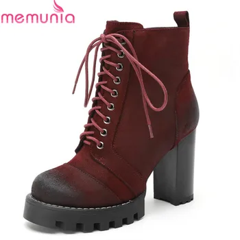 

MEMUNIA 2020 new arrive ankle boots for women top quality cow suede leather autumn winter boots high heels platform shoes woman