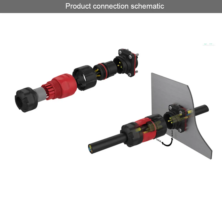 IP67 M20 2pin 3pin 4pin 5pin 7pin 9pin 12pin power signal waterproof connector light solar panel connector LED display connector