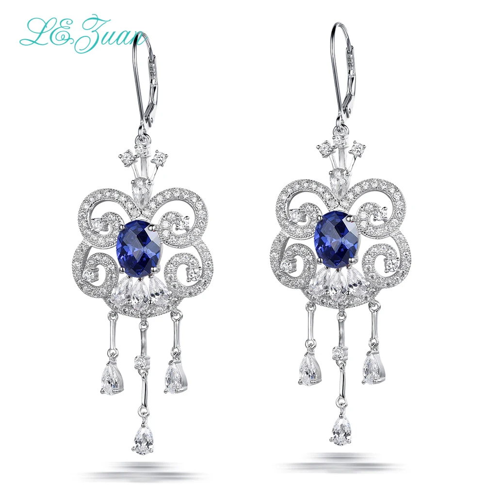 L &amp zuan Винтажные висячие серьги из серебра 925 пробы 3.86ct с голубым сапфиром
