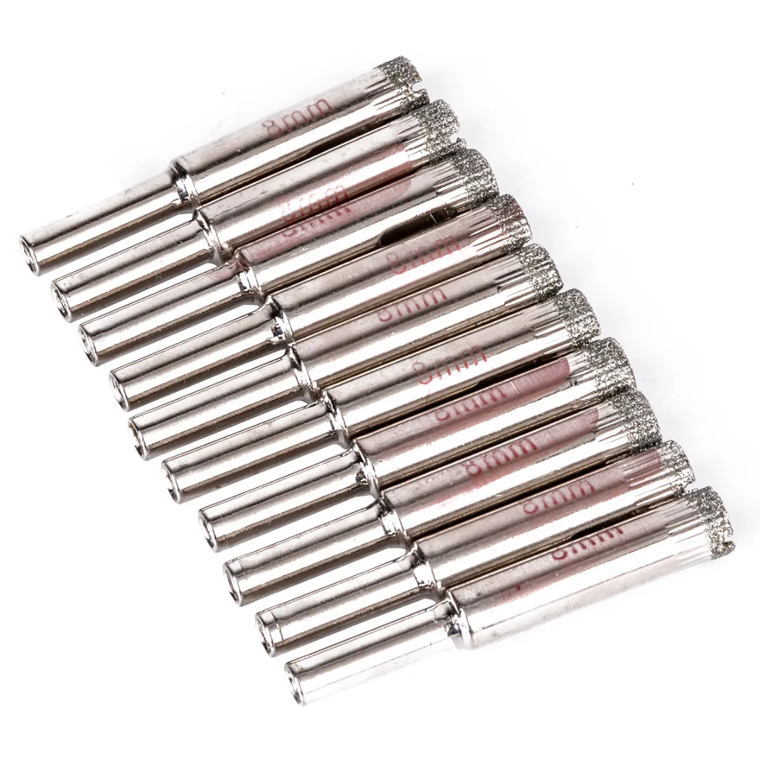 Beste 10 stks Diamond Coated Gatzaag 8mm Boor Hole Saw Set Voor Glazen Tegel Keramische Marmer Porselein Boren Gereedschap